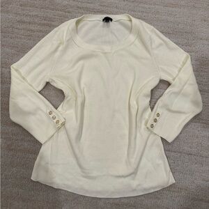 Cream Scoop Neck Top with Button Cuffs